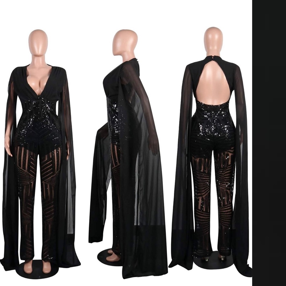 Sequin Jumpsuit With Split Dramatic Sleeves - image 6